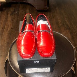 Boss Men's Vibrant patent leather Red Loafers pre-loved size (13) men’s